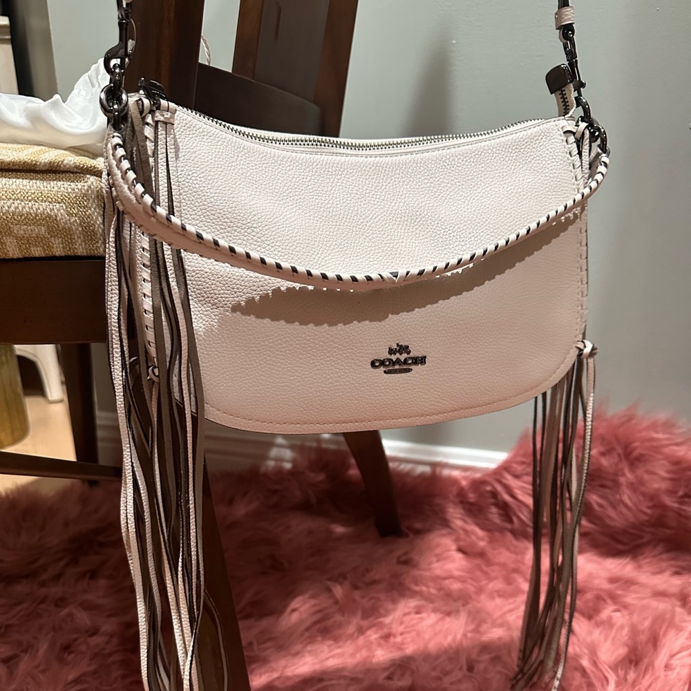 NEW COACH Chelsea Chalk Fringe Shoulder Crossbody Purse Handbag Charm Tassle